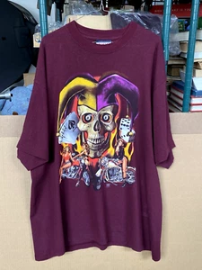 Vintage 2001 American Biker CMJ Jester Skull Girl Logo Maroon Shirt Size 2XL - Picture 1 of 15