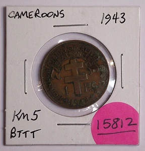 Moneta da 1 franco Camerun 1943 KM-5 #15812 - Foto 1 di 4