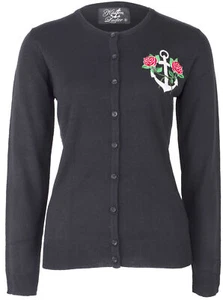 Küstenluder ANKER ROSE Vintage Rundhals CARDIGAN Langarm STRICKJACKE Rockabilly - Bild 1 von 4