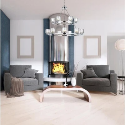 Araña 15 Lámpara Cromo Grande Comedor Vestíbulo con Cristal Tonos 36" Foto 1 de 4