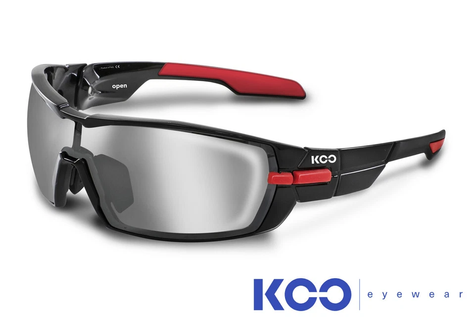 Gafas de sol abiertas para ciclismo KOO marco negro/rojo múltiples lentes Zeiss Foto 1 de 4