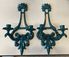 2 Vintage Mid Century? Ornate Metal Double Candle Wall Sconces 15 1/2" Tall
