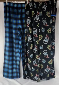 NEW Boys Cuddl Duds 2 Pr Fleece Sleep Pants Elastic Waist Sz 8 Holiday & Plaid - Picture 1 of 10