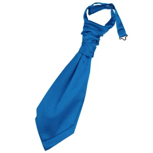 Electric Blue Boys Satin Plain Solid Pre-Tied Ruche Wedding Cravat by DQT - Picture 1 of 2