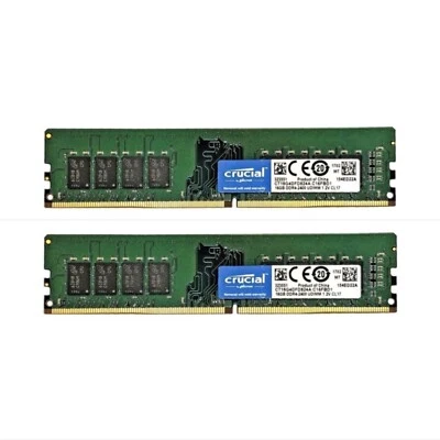 New Crucial 32GB (2X16GB) DDR4 2400MHz PC4-19200 288-Pin 2RX8 Desktop Memory Ram - Image 1 of 4