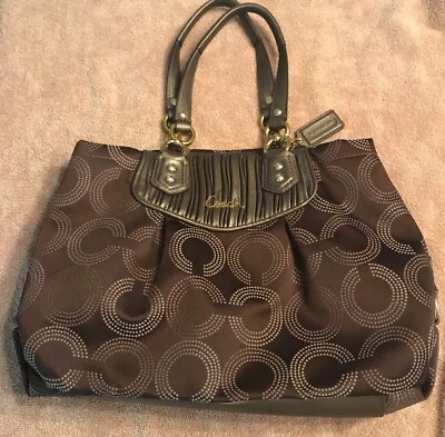 COACH Ashley H1282-F20056 Satchel/Tote Bronze Brown Dotted Op Art Gathered NEW - Image 1 of 4