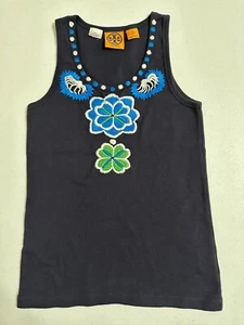 Tory Burch Navy Blue Multi Color Embroidered Neckline Tank Top Size X Small - Picture 1 of 7