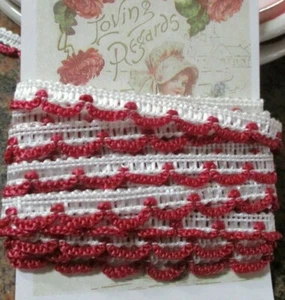 3 yd~ 3/8"  Vintage rust white Rick Rack French Braid  Trim~doll ~scrapbooking - Picture 1 of 3