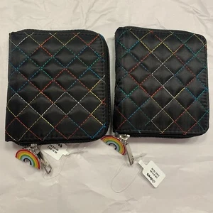 Claire’s 2 Black Wallets with Rainbow Stitching and Zipper - 2 Wallets NWT - Picture 1 of 5