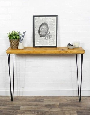Coffee Side Table Console Solid Wood Timber Metal Black Steel Legs 24cm x 4.4cm - Image 1 of 4