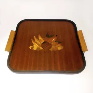 Vassoio Legno Intarsio Vintage con Manici - Foto 1 di 12