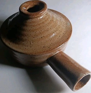 Brown Speckled Stoneware Pottery Bowl Vented Onion Soup Stew Lid Hollow Handle - Picture 1 of 6