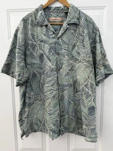 Tommy Bahama Silk Hawaiian Green & Blue Palm Fronds Button Up Shirt - Sz XL - Picture 1 of 3