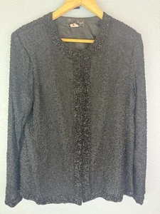 Laurence Kazar Jacket Womens Large Black Silk Beaded Sequin Evening Formal India - Picture 1 of 9