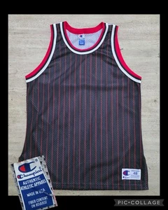 Vintage 90s Champion Authentic Blank Chicago Bulls Black Pinstripe NBA Jersey 48 - Picture 1 of 13