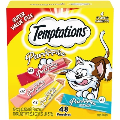 Golosinas cremosas para gatos Temptations - variedad de hígado de res, salmón, pollo y atún Foto 1 de 4