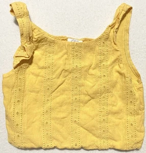 Zara Kids Crop Tank Top Smocked Backing Yellow W/Small Flower Details Size 10 - Picture 1 of 4