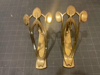 Antique Art Deco Bronze Curtain Rod Pole Holders Brackets Pair - Image 1 of 4