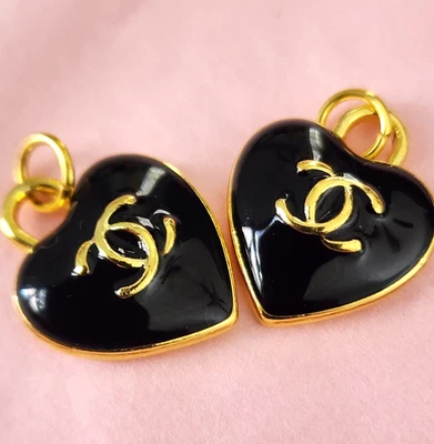 Chanel Zipper Pull heart 18 mm gold tone Black 2 PCS - Image 1 of 2