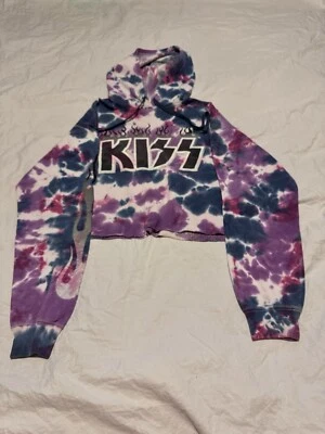 Sudadera con Capucha KISS Mujer Tie-dye Rosa Gris Borde Corto Vivo, Top Corto, Talla XS Foto 1 de 4