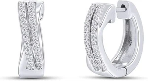 1/5ct Round Cut Natural Diamond 'X' Hoop Earrings For Women 925 Sterling Silver - Picture 1 of 11