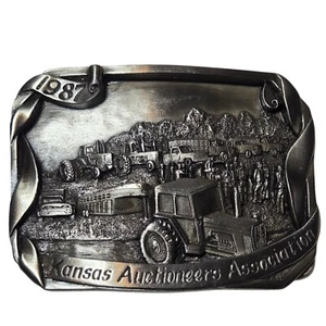 Kansas Auctioneers Association 1987 hebilla de cinturón tractor agrícola venta subasta - Imagen 1 de 12