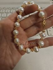AAA 9-10 MM SOUTH SEA WHITE PEARL BRACELET 14K YELLOW GOLD CLASP 7.5-8 inch