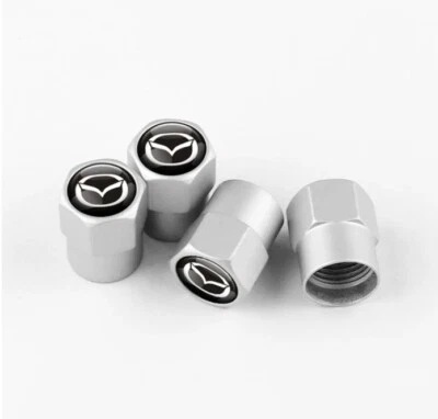 Mazda 4 pcs Stem Tyre Valve Caps Metallic Silver for RX7 RX8 MX5 3 6 CX3 CX6 CX9 - Image 1 of 3