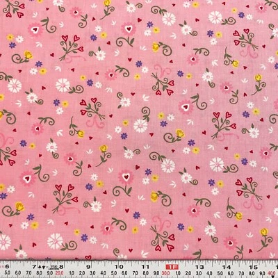 Sweet Hearts Deb Strain Arrin Turnmire Moda Pink Cotton Fabric Remnant 17" x 44" - Image 1 of 2