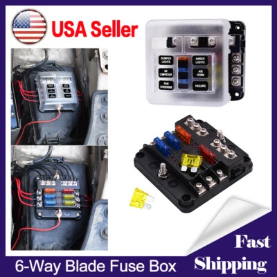 6-Way Car Boot Power Distribution 12-24V Blade Fuse Holder Box Block Panel Board - Image 1 of 4