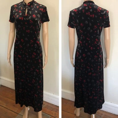 Vestido de terciopelo elástico floral negro de colección talla 4 inspirado en Asia Caren Desiree Co CDC Foto 1 de 4