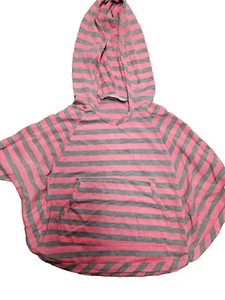 I Love Pinc Pink Gray Striped Loose Fit Short Sleeves Poncho Hooded Top 4 - Picture 1 of 4
