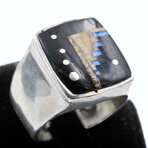 Albert Tsosie TSF Sterling Silver Sky Inlaid Contemporary Ring Sz 7.75 - Picture 1 of 10