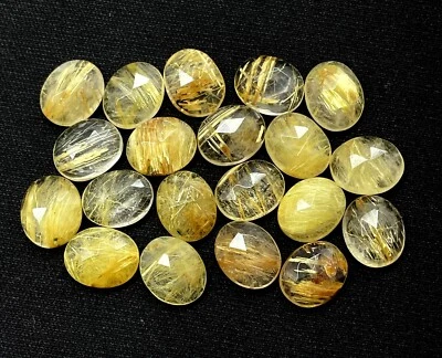 Natural Golden Rutilated Quartz Rose Cut Oval Cabochon, Loose Gemstone 11x9 MM - Image 1 of 4
