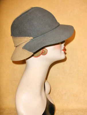 Jean-Charles Brosseau Extravagante Gris y Tostado Lana Fieltro Safari Sombrero con Costuras Exteriores  Foto 1 de 4