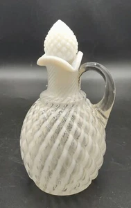 Antique Northwood Chrysanthemum Swirl White Opalescent Glass Cruet Ewer 6.5." - Picture 1 of 10