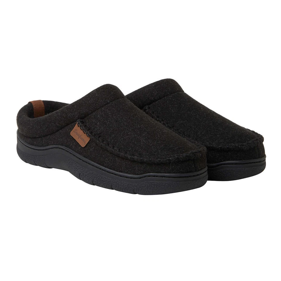 Dearfoams Mens Slippers Slides Item# 1418539 Wool Blend Black Size XL 13-14