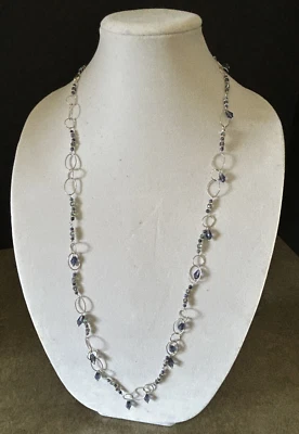 Collar Coldwater Creek azul vidrio y piedra plateado vinculado 34" Foto 1 de 4