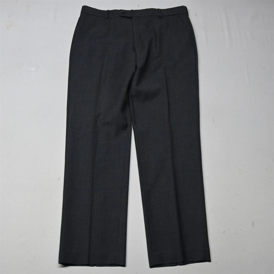 Pantalones de vestir Enro 36x32 gris pierna recta 100 % lana para hombre Foto 1 de 4
