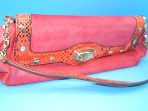 JUDITH LEIBER Shoulder Handbag Small Red Calf Pony Hair Snakeskin Leather Purse - Picture 1 of 12
