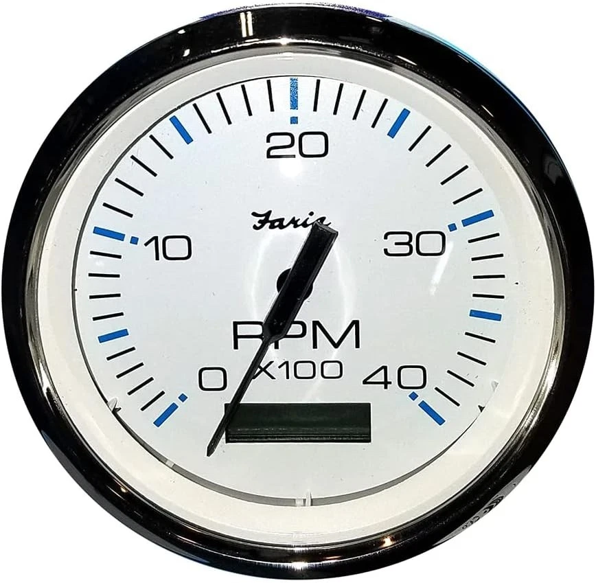 Tacómetro Faria Chesapeake Blanco SS 4" con Hourómetro (4000 RPM) Diesel Foto 1 de 1