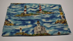 SHIPS AHOY hoffman cotton fabric LIGHTHOUSE ocean sea NAUTICAL 40" X 42" - Picture 1 of 7