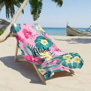 Towel Beach Microfiber Pink XL Sand Free Quick Dry Hawaiian Floral Design - Picture 1 of 5