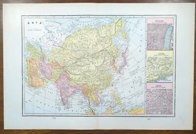 Vintage 1900 ASIA Map 22"x14" ~ Old Antique Original CHINA TURKEY TIBET INDIA - Image 1 of 4