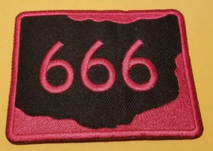 Parche bordado OHIO ROUTE 666 aprox 3,75x3,5" rojo - Imagen 1 de 2