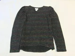 NWT Girls 6/6X Lovely Black/Colored Stripes Soft Lurex Top Long Sleeves Sparkle - Picture 1 of 3