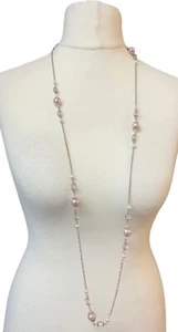Women's New Look Silver Pink Beaded Chain Costume Jewellery Necklace - Picture 1 of 3