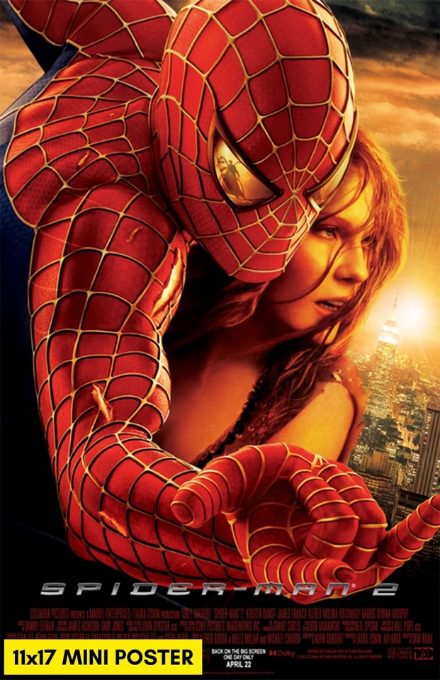 Spider-Man 2 (2004) Movie Poster 11x17 Superhero Marvel MCU Rerelease 2024