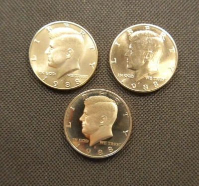 1988 P D S Kennedy Half Dollar Lot from Proof & Mint Sets 3 Coins - Image 1 of 4
