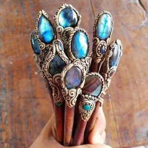 Natural Labradorite Hair Stick, Cabochon Hair Stick, Polymer Clay Hair Sticks - Picture 1 of 3